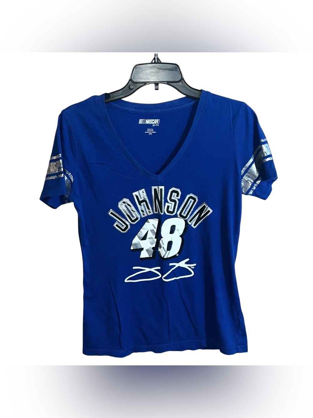 Nascar Jimmie Johnson 48 Short Sleeve V-Neck Shirt Women’s M Blue